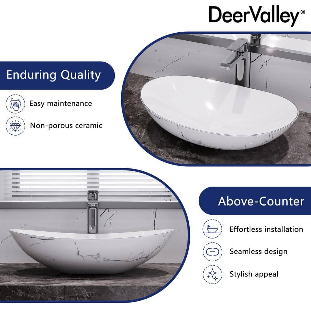 DeerValley 20" White Ceramic Oval Vessel Bathroom Sink