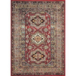 Randy Medieval Transitional Red 4 ft. x 6 ft. Indoor/Outdoor Patio Area Rug