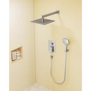 3-Spray 2.5 GPM 10 in. Wall Mount Dual Shower Heads Fixed and Handheld Shower Head in Brushed Nickel (Valve Included)