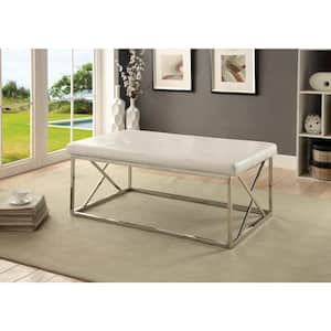 Valdese White Bench with Tufted Top (18.5 in. H X 42 in. W X 28.65 in. D)