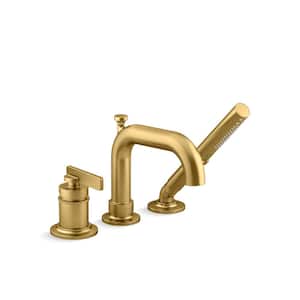 Castia By Studio McGee Single Handle Deck-Mount Bath Faucet with Handshower in Vibrant Brushed Moderne Brass