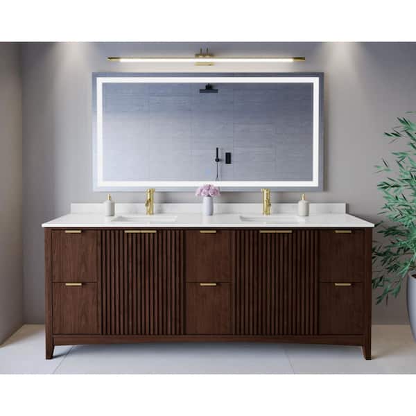 Palmilla 84 in. Double Freestanding Dark Walnut Bath Vanity with Carrara Cultured Marble Top Assembled
