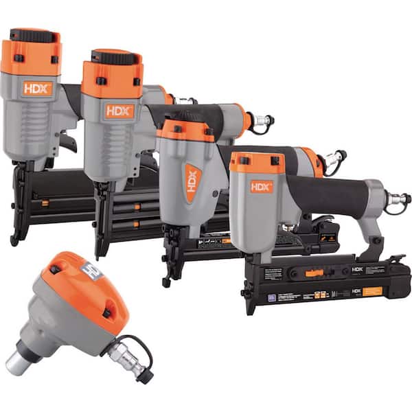 HDX Pneumatic Finishing Nailers and Staplers Combo Kit with Fasteners (5-Piece)