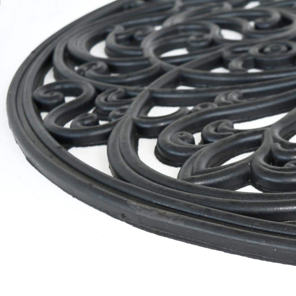 Black Half Circle Rubber Scrollwork Doormat