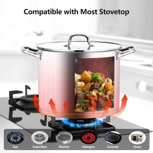 14 Quart Stainless Steel Stock Pot with Glass Lid, Tri-ply Heavy
