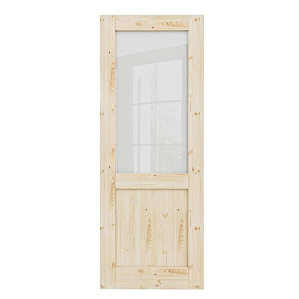 28 in. x 80 in. Unfinished Solid Core Pine Wood 1/2-Lite Tempered Frosted Glass Interior Door Slab