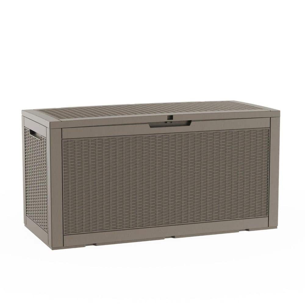 100 Gal. Khaki Resin Deck Box with Gas Struts, Lockable Lid, Rattangrain Style, Patio Storage for all weather condition price history on PriceWatchPro