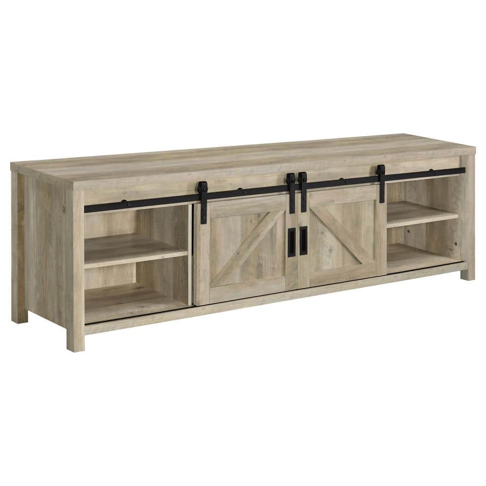 Madra Light Brown Pine TV Console with Sliding Doors