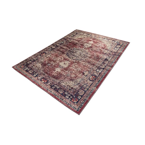 Angeline Red Distressed Washable 2 ft. x 3 ft. Scatter Rug