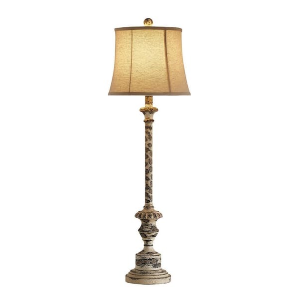 35.25 in. Distressed Beige Resin Table Lamp, Vintage Novelty Shape, Brown Linen Shade, for Living Room, Bedroom, Office.