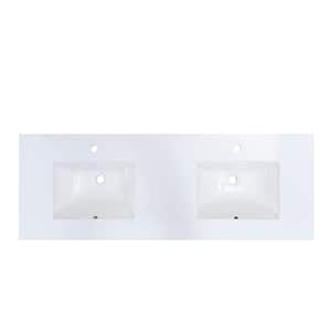 61 in. Engineered Composite Stone Double Basin Vanity Top in White with White Basins