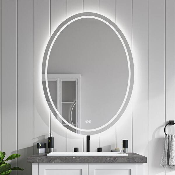null 30 in. W x 40 in. H Oval Frameless LED Light Anti Fog Wall Bathroom Vanity Mirror in Backlit plus Front Lighted