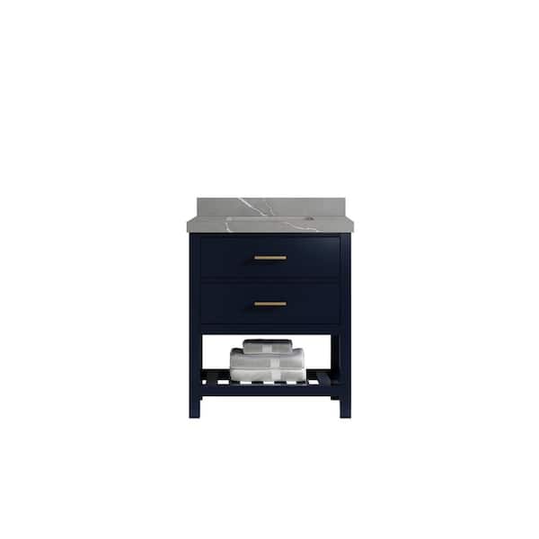 Willow Collections Parker 30 in. W x 22 in. D x 36 in. H Bath Vanity in Navy Blue with 2 in. Piatra Quartz Top