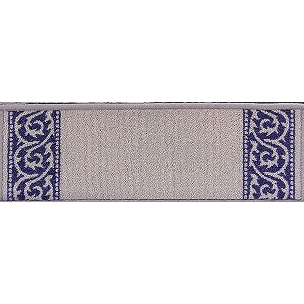 RugStylesOnline Indoor Scroll Design Grey-Navy 8-1/2 in. x 26 in. Slip Resistant Backing Stair Tread Cover (Set of 15)
