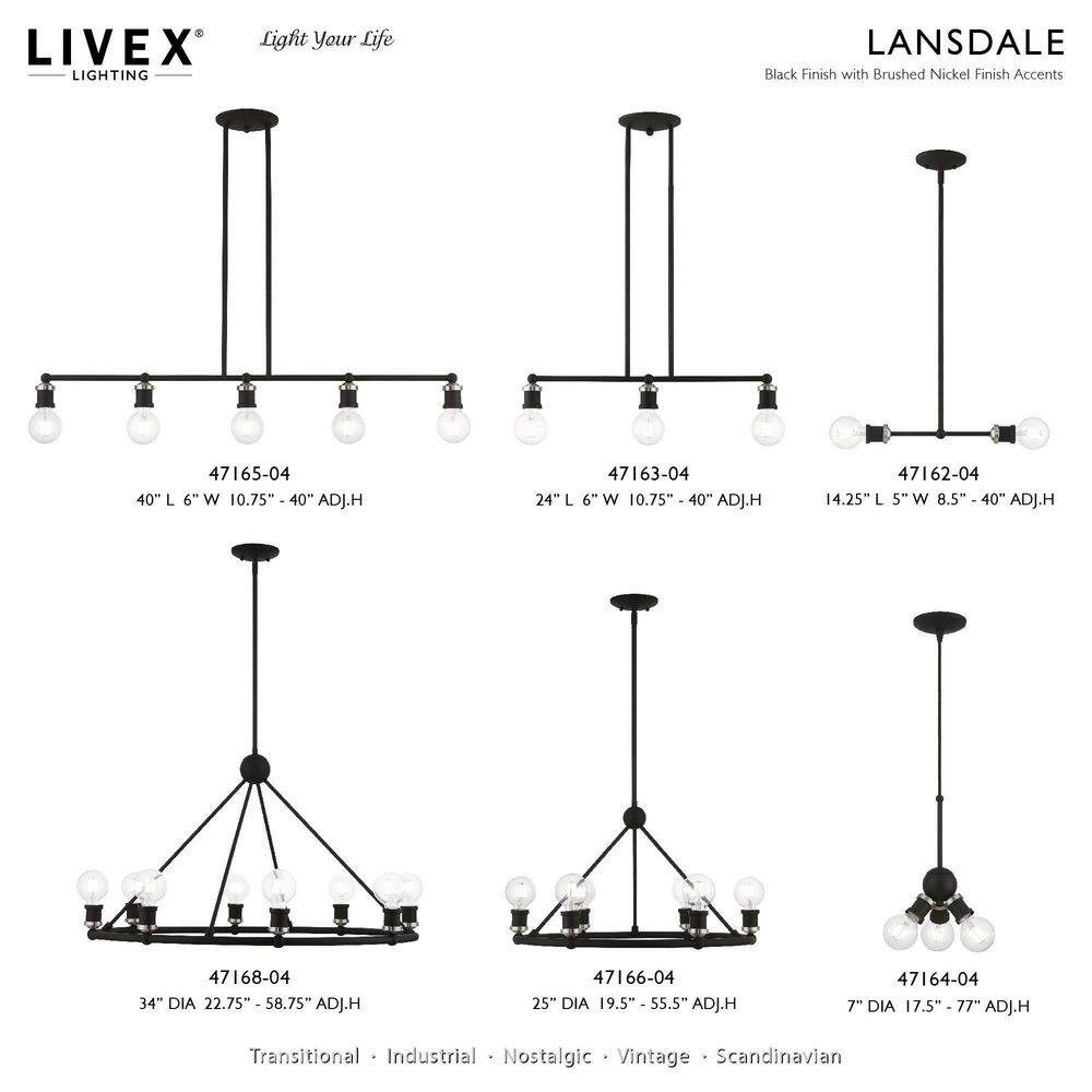 Lansdale Contemporary Black and Brushed Nickel 2-Light Linear Chandelier