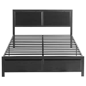 Metal Bed Frame Black Metal Frame Queen Size Platform Bed with Rustic Country Style Wooden Headboard and Footboard