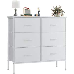 Multipurpose White 6 Drawer 11.8 in. Wide Chest of Drawers Chest Tower TV Stand with Wood Top for Closet Bedroom