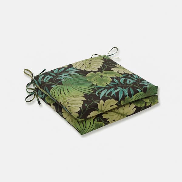 Pillow Perfect Floral 20 in. x 20 in. Outdoor Dining Chair Cushion in Green/Brown (Set of 2)