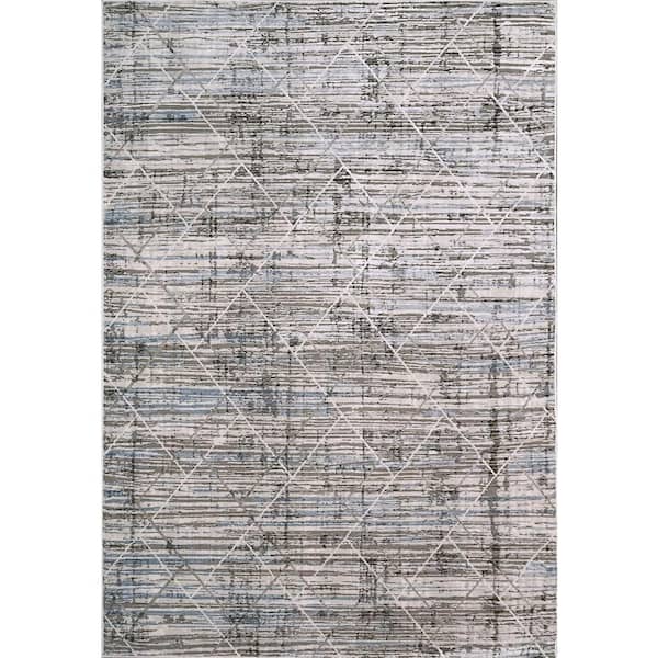 Dynamic Rugs Harlow Grey/Blue 2 ft. 2 in. X 7 ft. 7 in. Geometric Indoor Area Rug