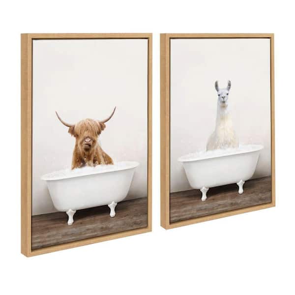 Kate and Laurel Sylvie Highland Cow Bubble Bath by Amy Peterson Art Studio 2-Piece Framed Art Print 18 in. x 24 in.