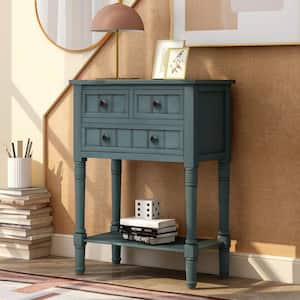 23.70 in. Navy Rectangle Wood Console Table with 3 Storage Drawers and Bottom Shelf for Living Room