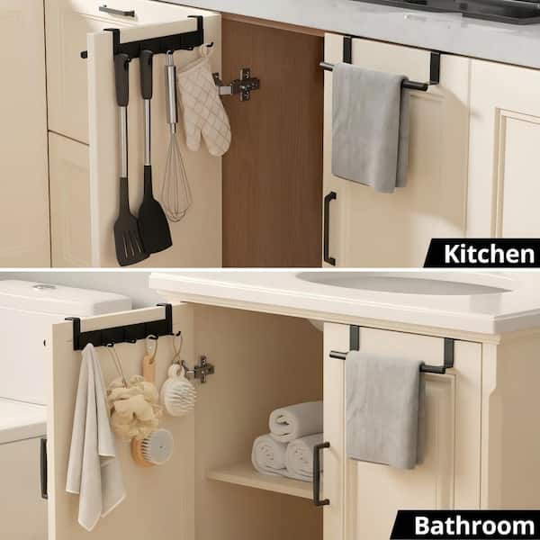 Door Towel Rack, 5 Tier Towel Rack for Bathroom, Towel Bar with Hooks, Back of Door, Towel Bar Organizer for Clothes, Towels (White and Wood Door Towel Rack, 5 Tier Towel Rack for Bathroom, Towel Bar with Hooks, Back of Door, Towel Bar Organizer for Clothes, Towels (White and Wood