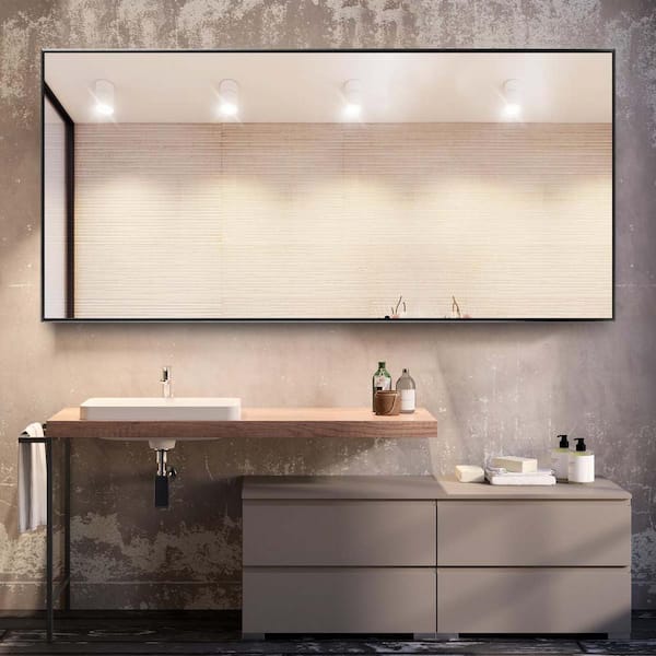71 in. W x 34 in. H Rectangular Oversize Aluminum Alloy Framed Wall Bathroom Vanity Mirror in Black