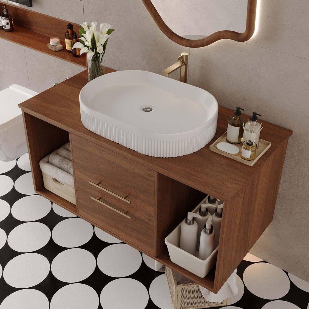 40 in. Single Sink Wall Mounted Walnut Bath Vanity with Walnut Wood Top and Ceramic Vessel Sink Requires Assembly​ price history on PriceWatchPro