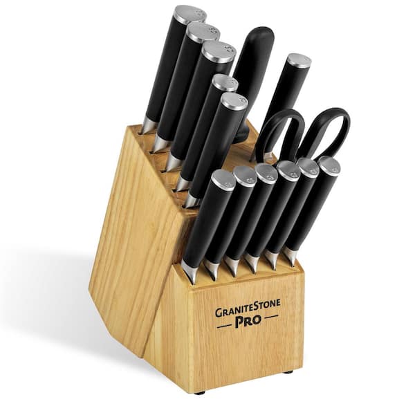 GRANITESTONE Nutri Blade Pro 14-Piece Stainless Steel Premium Chef Knife Set with Knife Block in Black