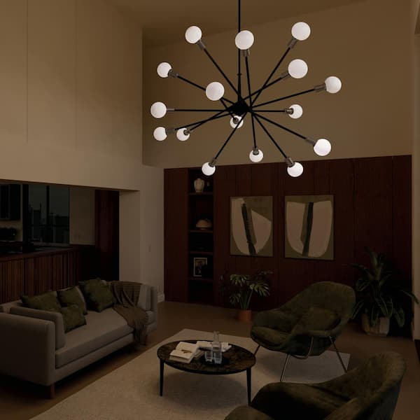 KICHLER Armstrong 63 in. 16-Light Black Mid-Century Modern Sputnik