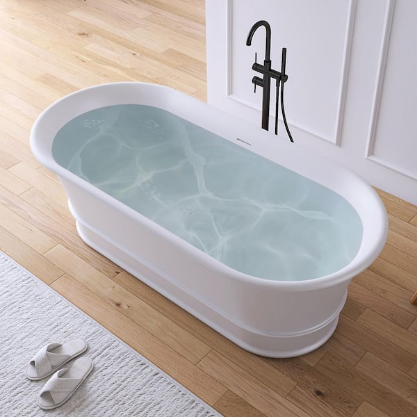 67 in. x 31.5 in. Stone Resin Solid Surface Flatbottom Freestanding Soaking Bathtub in White