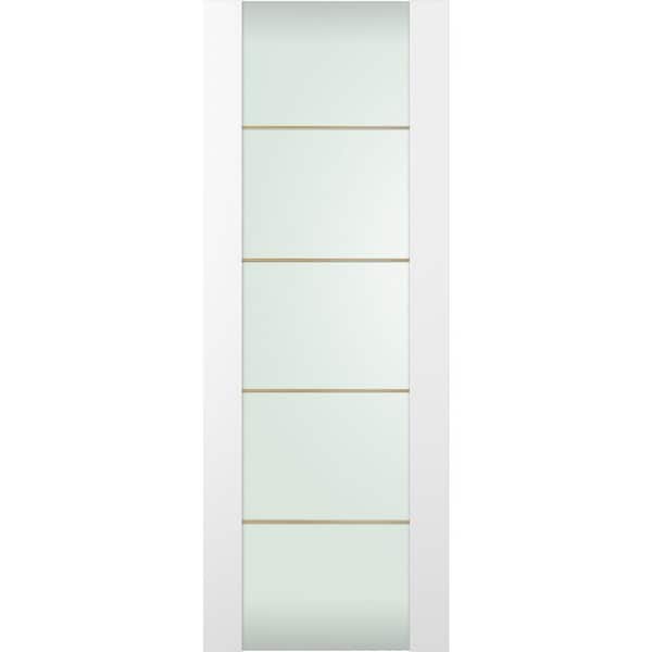 Belldinni Smart Pro H3G 4H Gold 18 in. x 96 in. No Bore Full Lite Frosted Glass Polar White Solid Composite Interior Door Slab