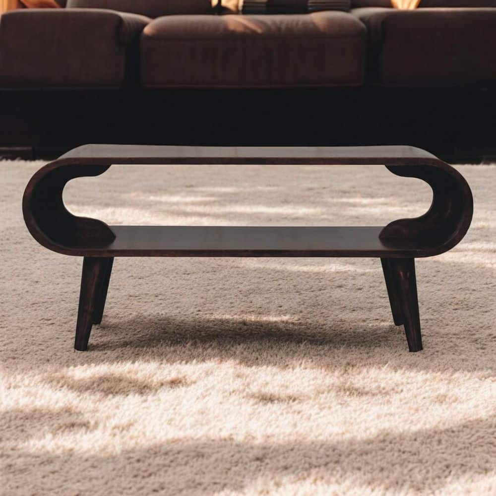 Noble House Ophrah 35.4 in. Walnut Oval Solid Wood Coffee Table with ...