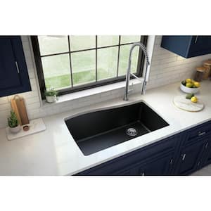 Undermount Quartz Composite 33 in. Single Bowl Kitchen Sink in Black
