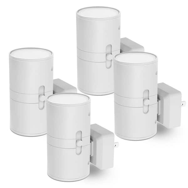 YANSUN 1-Light Modern White Cylinder Plug-In Night Light with Dusk to Dawn Sensor - Dimmable 3000K for Hallway Bedroom (4-Pack)