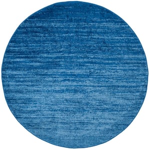 Adirondack Light Blue/Dark Blue 10 ft. x 10 ft. Solid Color Striped Round Area Rug