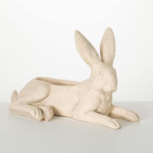 11.75 in. Reclining Cream Hare Planter, Resin