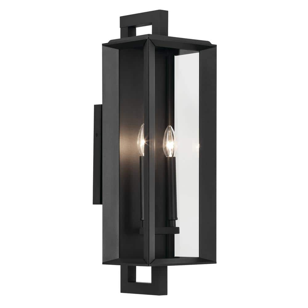 KICHLER Kroft 24 in. 2-Light Textured Black Traditional Outdoor Hardwired Wall Lantern Sconce with No Bulbs Included (1-Pack)