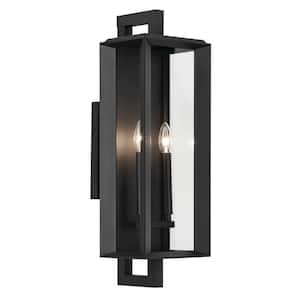 Kroft 24 in. 2-Light Textured Black Traditional Outdoor Hardwired Wall Lantern Sconce with No Bulbs Included (1-Pack)