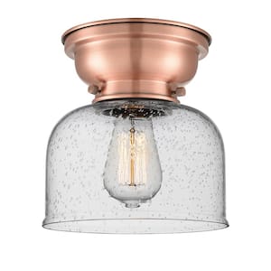 Bell 8 in. 1-Light Antique Copper Flush Mount with Seedy Glass Shade