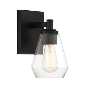 Clarity 5.25 in. 1-Light Black Vanity Light with Clear Glass Shade