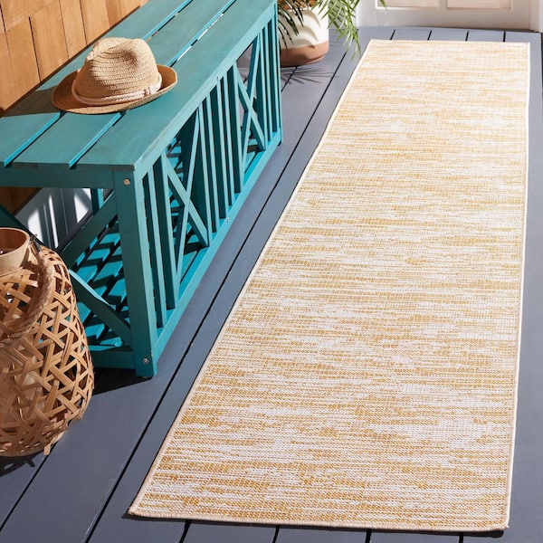Hampton Yellow 2 ft. x 9 ft. Abstract Distressed Indoor/Outdoor Runner Rug