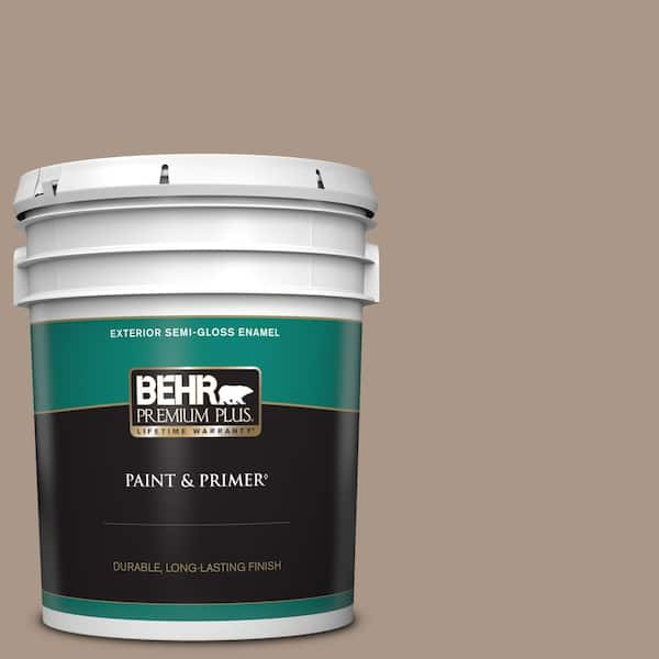 BEHR PREMIUM PLUS 5 gal. #N230-4 Chic Taupe Semi-Gloss Enamel Exterior Paint & Primer