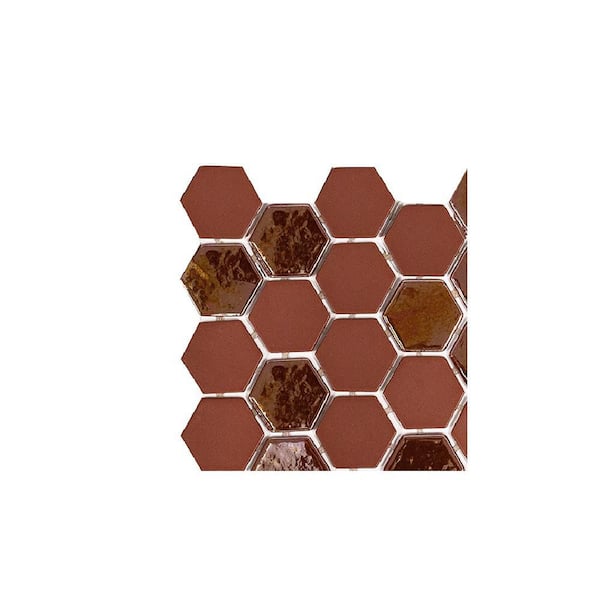 Jeffrey Court Take Home Tile Sample - 2 in. Hexagon Maroon 4 in. x 4 in. Gloss and Matte Glass Mosaic Wall Tile Sample
