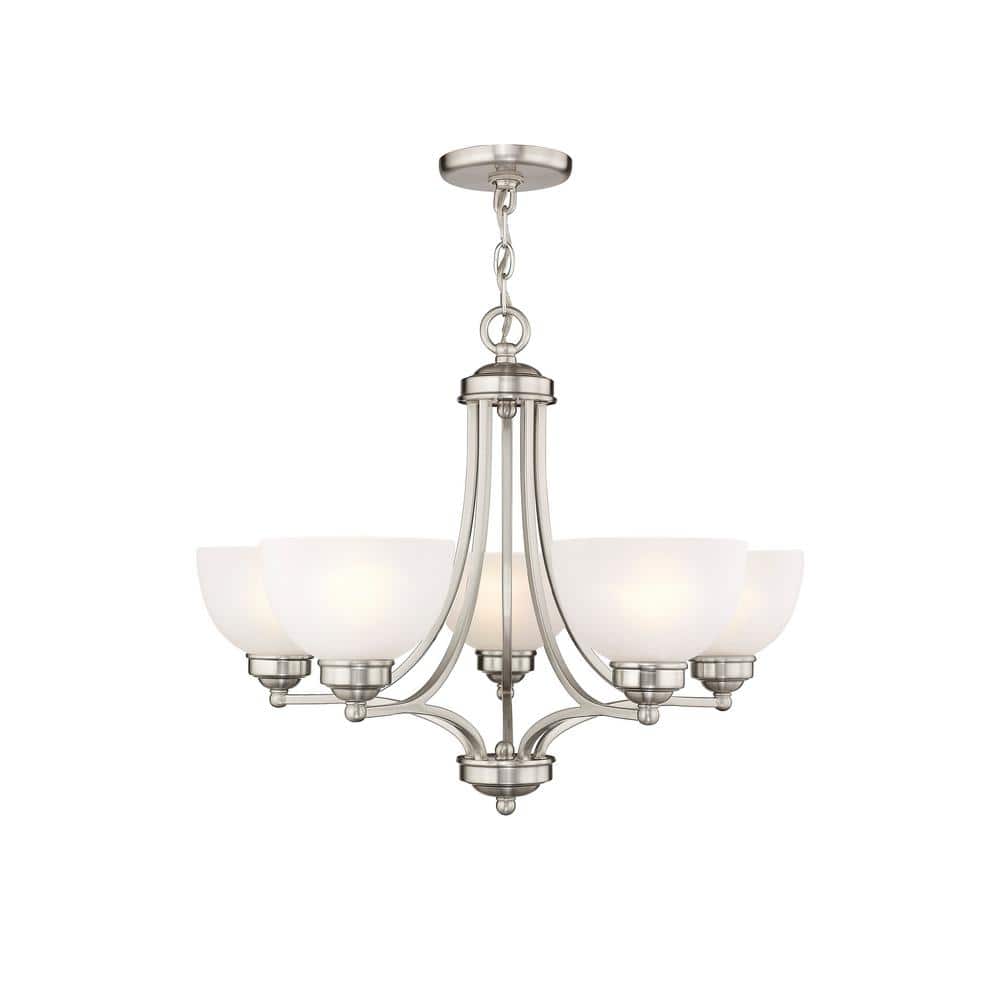 25" Brushed Nickel and Satin Glass 5-Light Chandelier