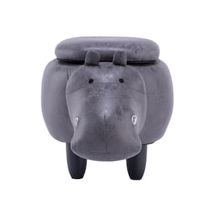 Gray Hippo Animal Faux Leather Storage Kids Ottoman