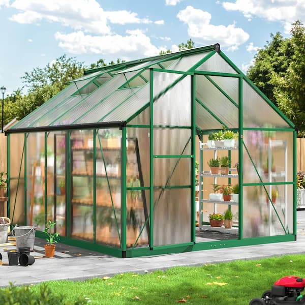 VIWAT 8 ft. W x 10 ft. D Greenhouse for Outdoors, Polycarbonate Greenhouse with Quick Setup Structure and Roof Vent, Green