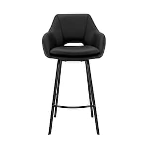 30 in. Black on Black Faux Leather Comfy Swivel Bar Stool