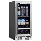 Signature 15 in. 48 Can and 7 Bottle Stainless Steel Single Door Single Zone Built-In Beverage and Wine Cooler