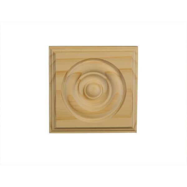 HOUSE OF FARA 1-1/8 in. D x 4-1/2 in. W x 4-1/2 in. L Solid Pine Wood Rosette Block
